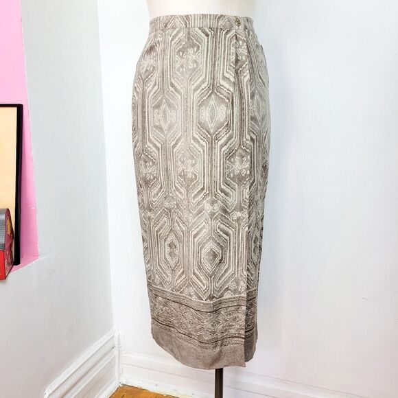 Vintage 90s Jones New York Taupe Printed Maxi Skirt - Picture 1 of 5